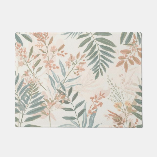 Felpudo Sage Patrón de Acuarela de Hoja de Blush Botánico (Anverso)