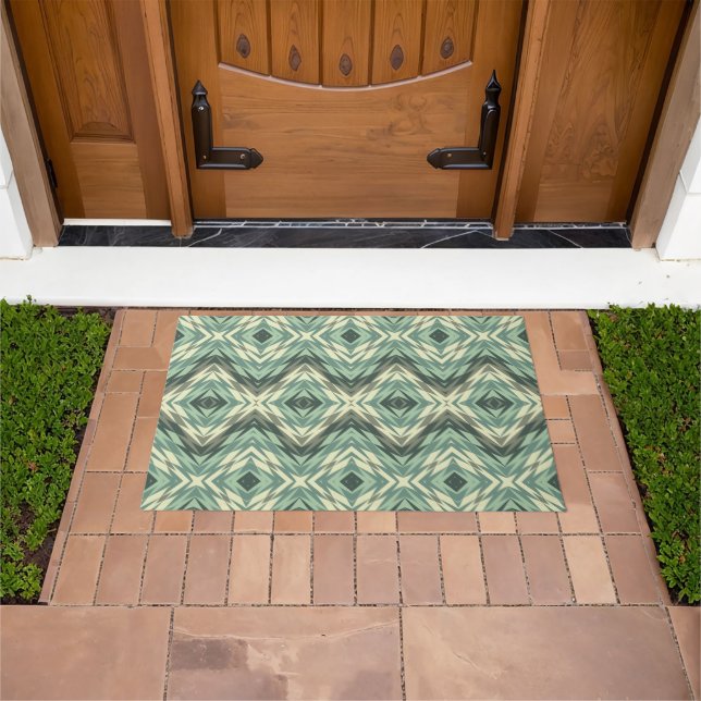 Felpudo Sage Seafoam Green Beige Gray Brown Tribal Art (Exterior)
