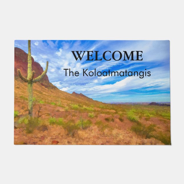 Felpudo Saguaro Cactus Sonoran Desierto Nubes de cielo azu (Anverso)