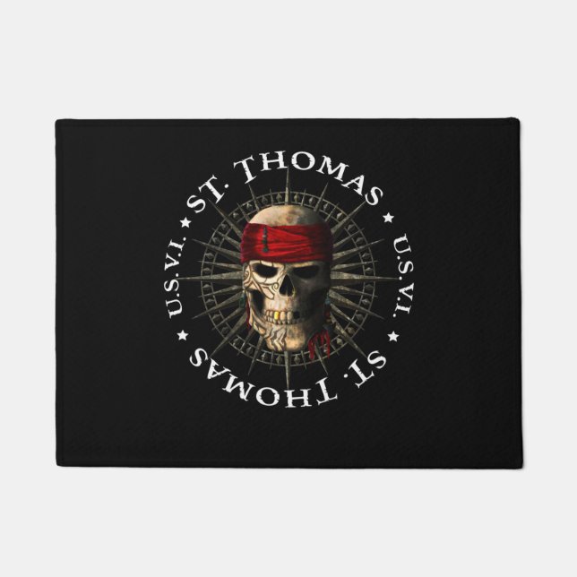 Felpudo Saint Thomas USVI Pirate Skull (Anverso)