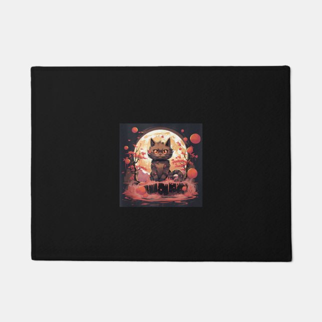 Felpudo Sakura_ Black Cat encantada, gran ola y bombeo (Anverso)