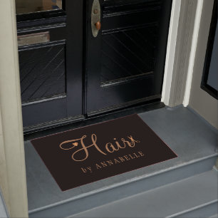 Felpudo Salón de pelo personalizado nombre cobre oro negro