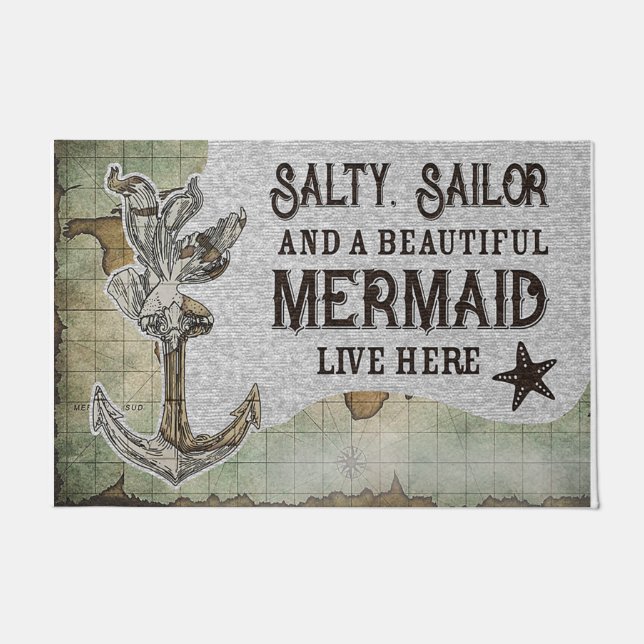 Felpudo Salty Sailor And A Beautiful Mermaid Live Here (Anverso)