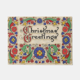 Felpudo Saludos de Navidad vintage con frontera decorativa