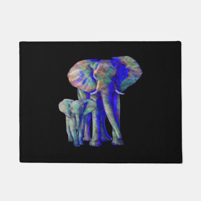 Felpudo Salvemos a los elefantes, ama animal, mamá y bebé (Anverso)