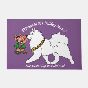 Felpudo ¡Samoyed con campanas encendidas! Mat de puerta d