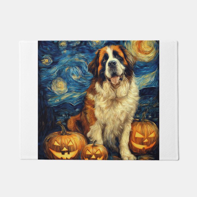 Felpudo San Bernardo Perro Lindo Halloween Jack O Linterna (Anverso)