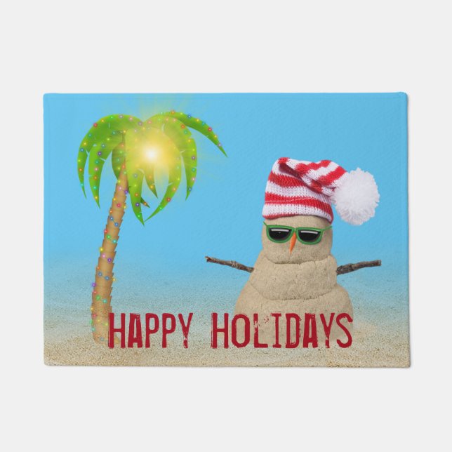 Felpudo Sand Snowman con Navidades Palm Tree (Anverso)