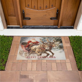 Felpudo Santa Claus en su esquisto con renos