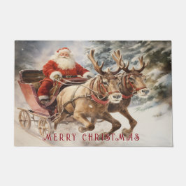 Felpudo Santa Claus en su esquisto con renos