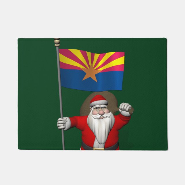 Felpudo Santa Claus Patriótico Con Bandera De Arizona (Anverso)