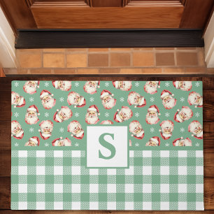 Felpudo Santa Claus Vintage Cuadrado Verde Monograma Navid