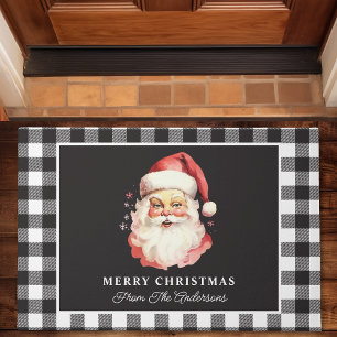 Felpudo Santa Claus Vintage de Cuadro Negro Navidad Person