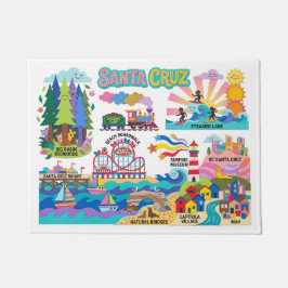 Felpudo Santa Cruz Illustrated Map Boardwalk Beach Surfing