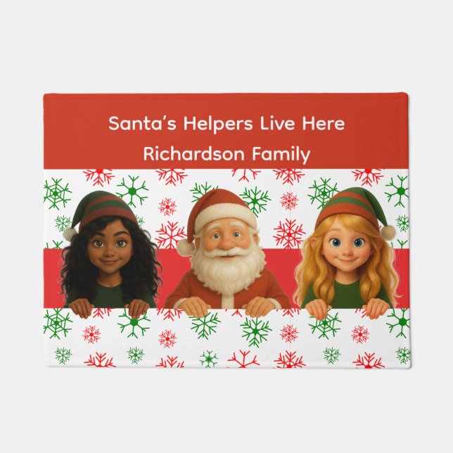 Felpudo Santa & Elf Faces | North Pole Fun Christmas Door  (Anverso)
