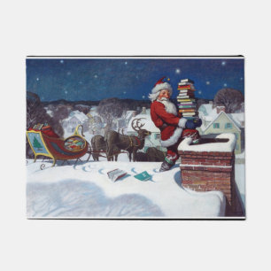 Felpudo Santa entregando carga de libros de N.C. Wyeth,