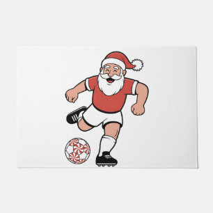 Felpudo Santa jugando fútbol jugador de fútbol navideño de