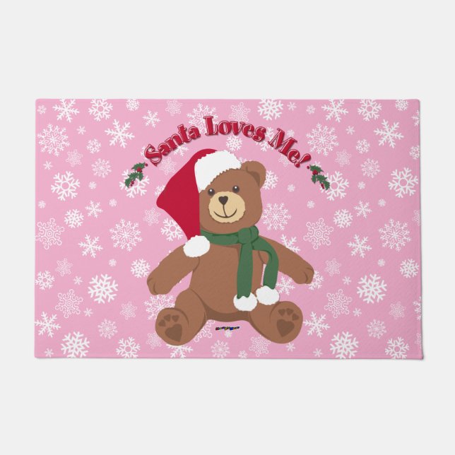 Felpudo ¡Santa Me Ama! Navidades Teddy Bear Snowflakes (Anverso)