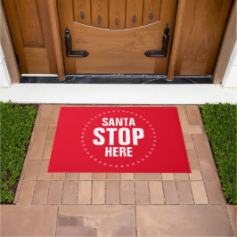 Felpudo Santa Stop Here rojo y blanco lindo