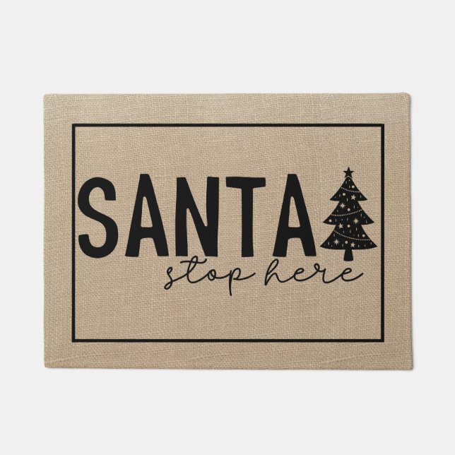 Felpudo Santa Stop Here with Christmas Tree Doormat (Anverso)