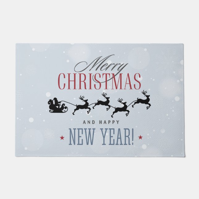 Felpudo Santa y sus Navidades de Silhouette de renos volad (Anverso)