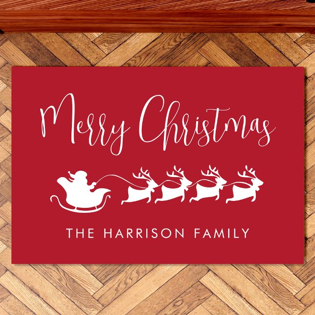 Felpudo Santas Sleigh Merry Christmas Red (Subido por el creador)