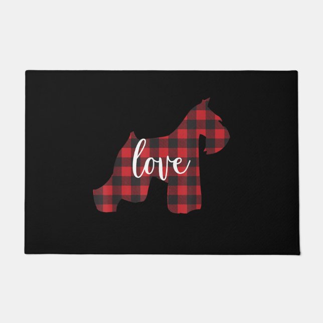Felpudo Schnauzer Lover| Buffalo Plaid Schnauzer Mamá Amor (Anverso)