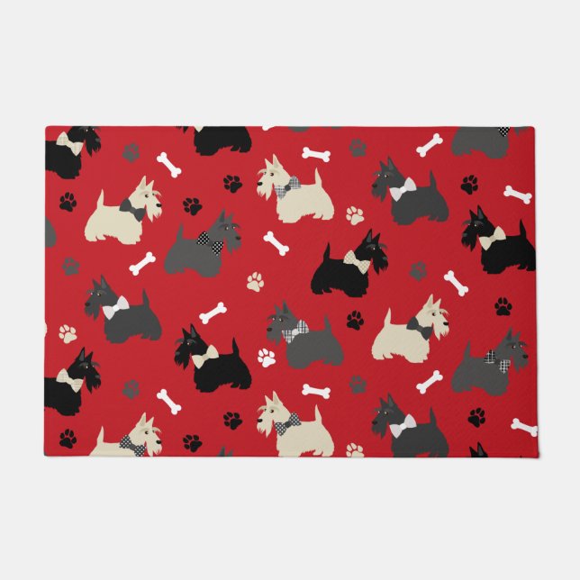 Felpudo Scottish Terrier Paws and Bones Red (Anverso)
