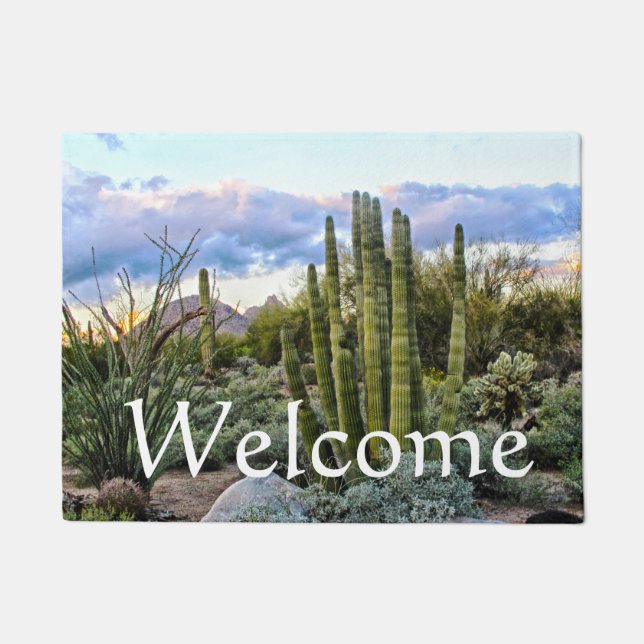 Felpudo Scottsdale Succulent Sunset, bienvenido (Anverso)