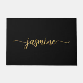 Felpudo Script con nombre de monograma negro simple femeni