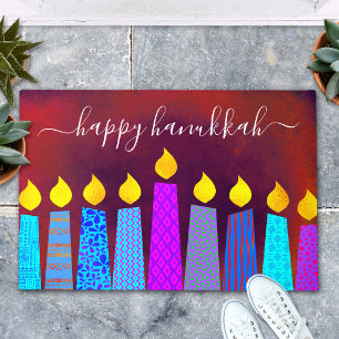 Felpudo Script de Feliz Janucá Boho Velas Negrita Moderno