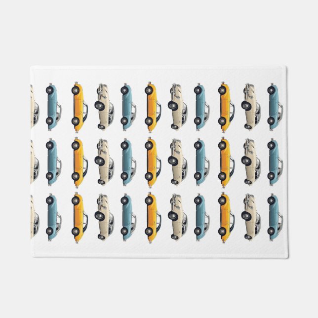 Felpudo Seamless Classic Cars Pattern – Blue, Beige & Yell (Anverso)