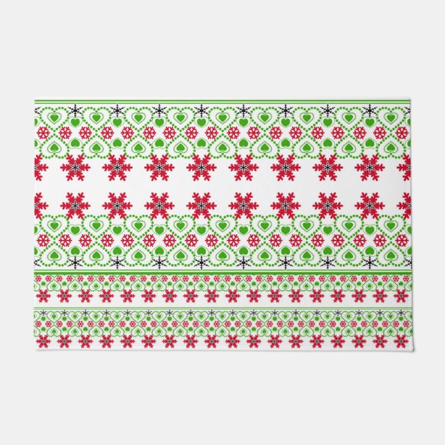 Felpudo Seamless Merry Christmas ornamental snowflake hear (Anverso)