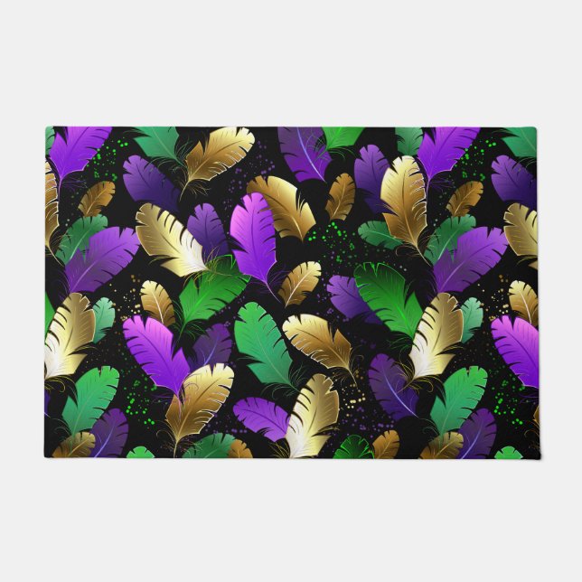 Felpudo Seamless Pattern with Mardi Gras feathers (Anverso)