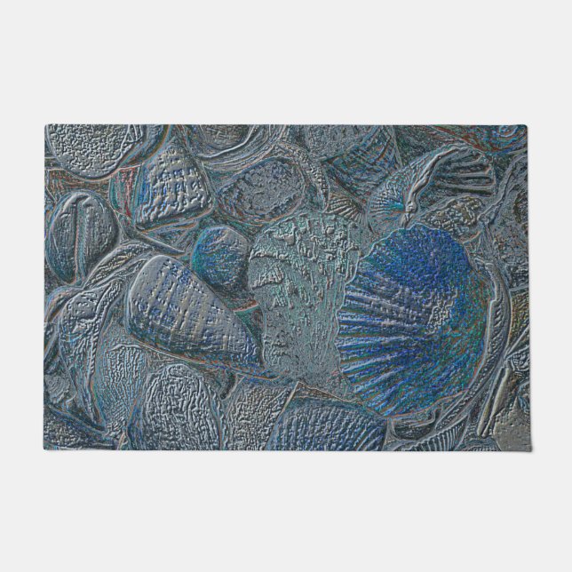 Felpudo Seashells Ocean Beach Blue Nautical Metallic (Anverso)