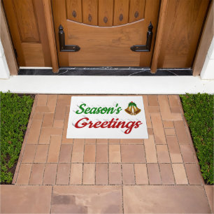 Felpudo Seasons Greetings Bells Navidades guion rojo verde