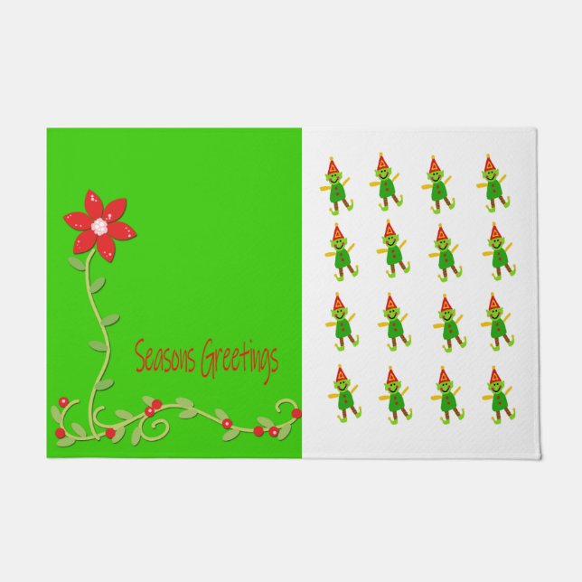 Felpudo Seasons Greetings Elf, Navidades Matt Doormat (Anverso)