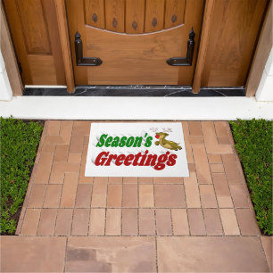 Felpudo Seasons Greetings Tipografía de Navidades de renos