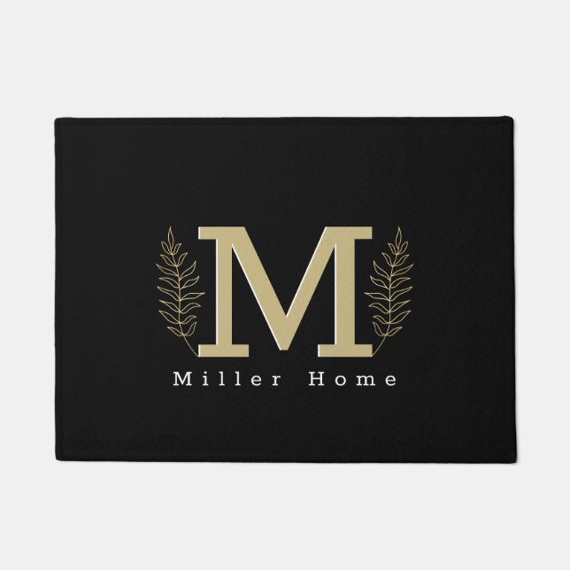 Felpudo Sencillo elegante Fern de Oro Negro deja Personali (Anverso)