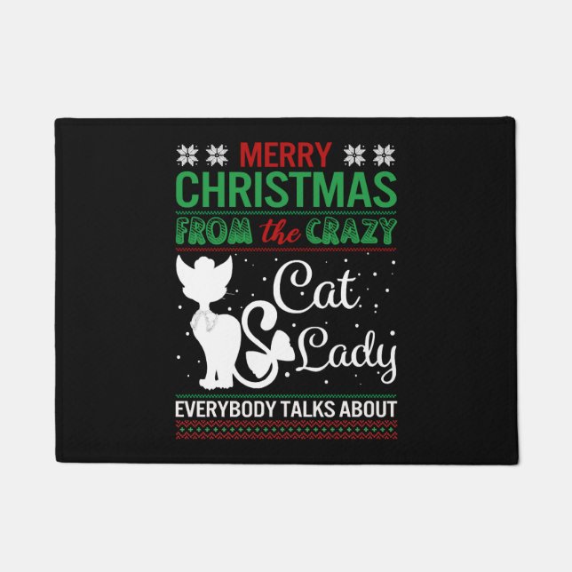 Felpudo Señora Gata Loca Divertida Navidad Fea (Anverso)