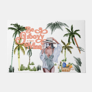 Felpudo Ser groovy o dejar al hombre   Watercolor Trendy R