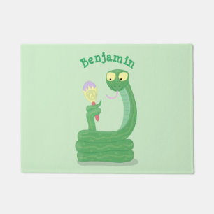 Felpudo Serpiente verde divertida con caricatura de maraca