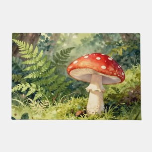 Felpudo Seta Amanita Moscata Acuarela Escena del Bosque