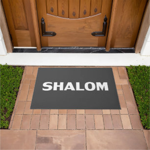 Felpudo Shalom, Peace, white charcoal gris gris moderno