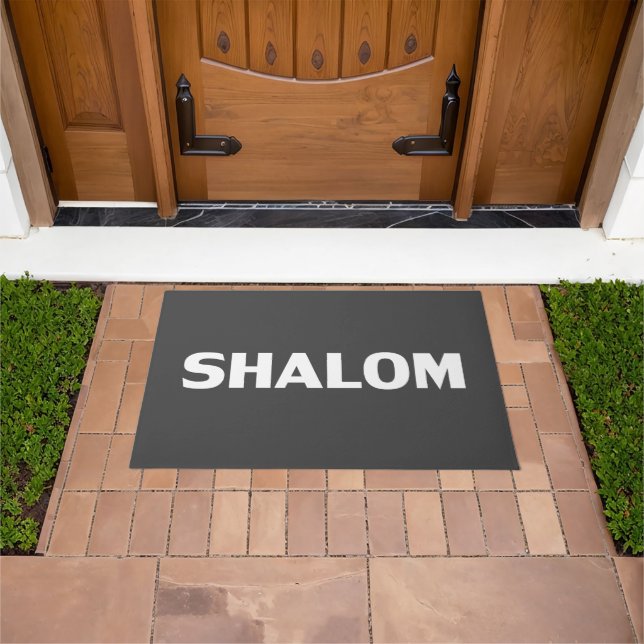 Felpudo Shalom, Peace, white charcoal gris gris moderno (Exterior)