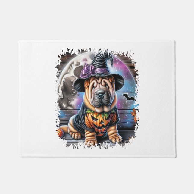 Felpudo Shar Pei Dog Halloween Square (Anverso)