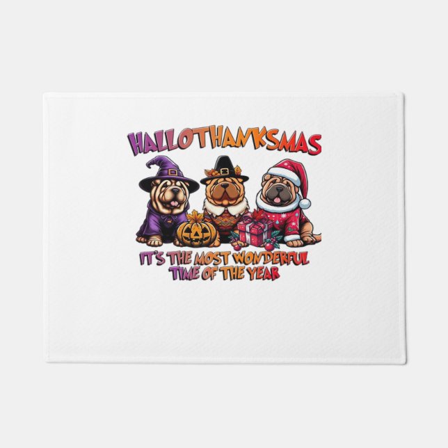 Felpudo Shar Pei Halloween Navidades de Acción de Gracias  (Anverso)