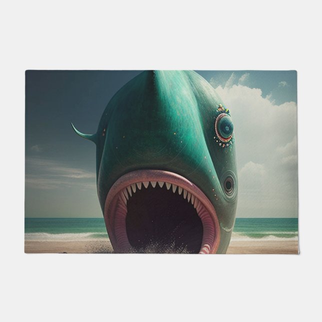 Felpudo Shark sculpture on the beach (Anverso)