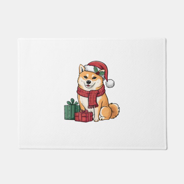 Felpudo Shiba Inu Feliz Navidad de Perros de Navidad (Anverso)