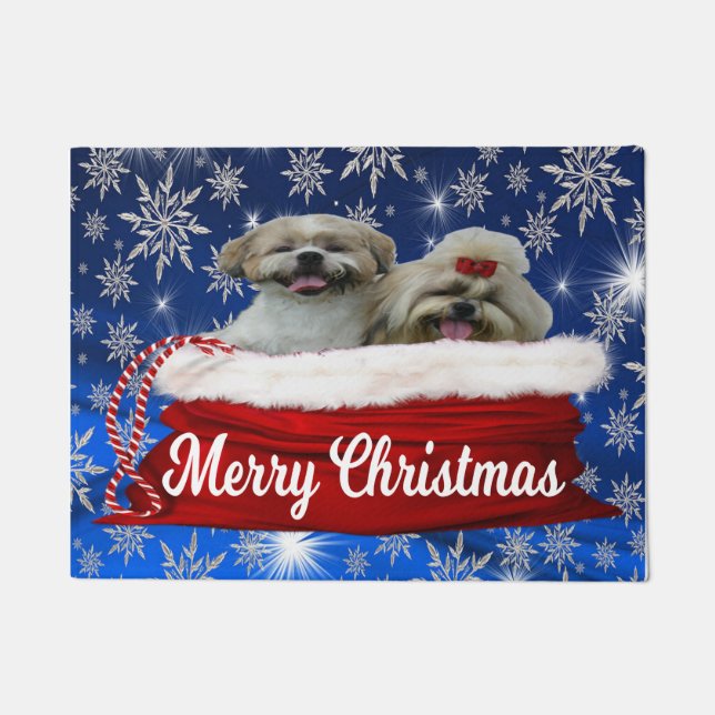 Felpudo Shih tzu Door Mat, Feliz Navidad (Anverso)